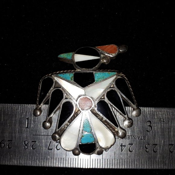 Outstanding Zuni Inlaid Thunderbird Brooch - Picture 6 of 6